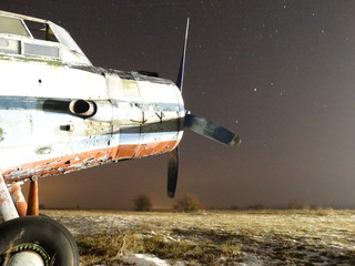 Abandoned Airplane at Night