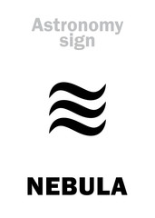 Astrology Alphabet: NEBULA, interstellar clouds of star dust, plasma and gases. Hieroglyphics character sign (astronomical symbol).
