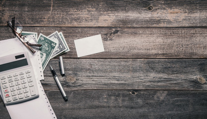 Business table on wooden background