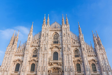 Beautiful Milan Cathedral gothic facade and pinnacles, the symbol of the city