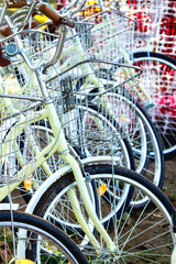 Old bike with basket in front of Japan.