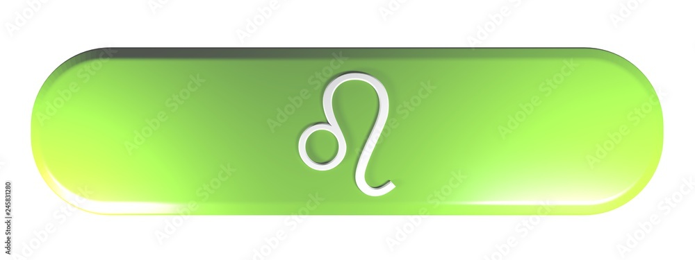 Aufkleber zodiac leo icon green rounded rectangle push button - 3d rendering illustration