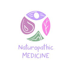 Freehand drawn silhouette abstract man. Naturopathic medicine. Concept logo, badge, insignia for naturopathy, phytotherapy, holistic, alternative medicine and pharmacy