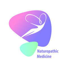 Naturopathic medicine. Silhouette woman with butterfly wings. Concept logo, badge, insignia for naturopathy, phytotherapy, holistic, alternative medicine and pharmacy. Vector illustration