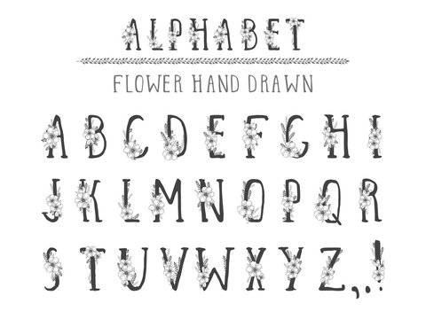 Vector hand drawn alphabet in style grunge. Capital letters.