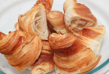freshly baked croissants on table, top view - Image