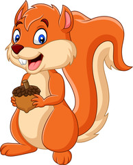Cartoon squirrel holding nut - obrazy, fototapety, plakaty