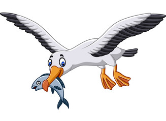 Obraz premium Kreskówka albatros jedzący rybę
