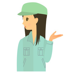 女性作業員　横向きで案内　上半身
