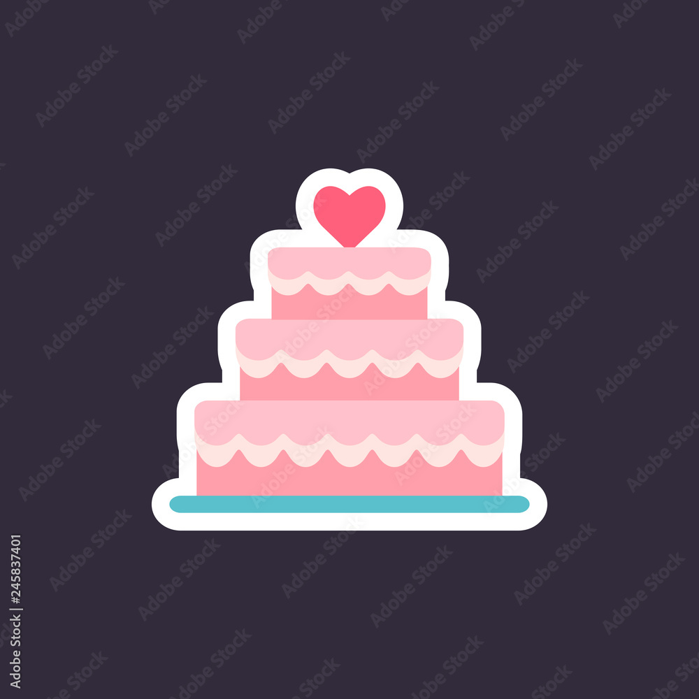 Wall mural stacked wedding cake dessert with heart.