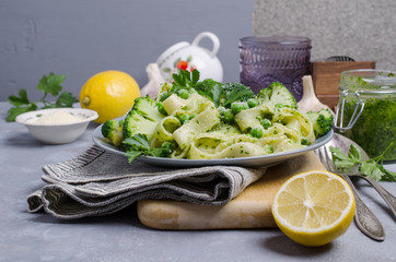 Traditional Italian pasta with green vegetables