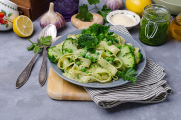 Traditional Italian pasta with green vegetables