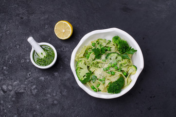 Traditional Italian pasta with green vegetables