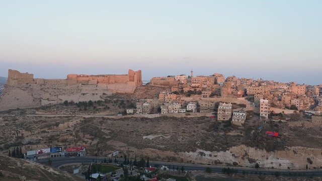 Kerak Castle at sunrise, Al-Karak, Karak Governorate, Jordan