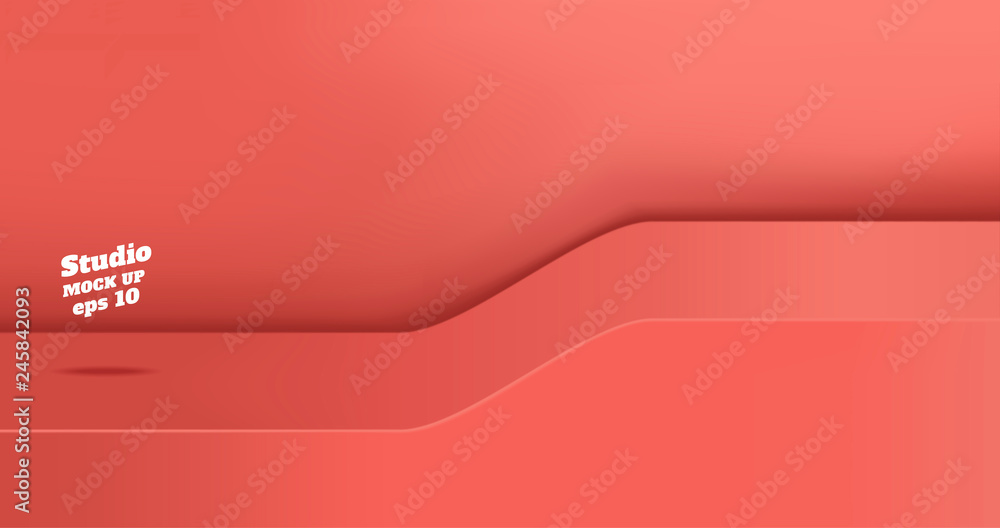 Poster Vector,Empty vivid coral pink studio table with slope step room background ,product display with copy space for display of content design.Banner for advertise product on website.