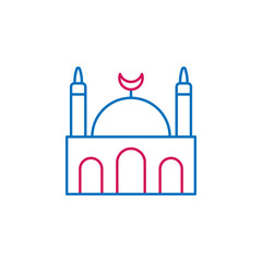 Islam, mosque 2 colored line icon. Simple blue and red element illustration. Islam mosque concept outline symbol design from Islam set
