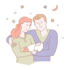 Family mother and father rocking baby to sleep