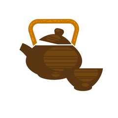 Ceramic or clay teapot in Chinese style with handle.