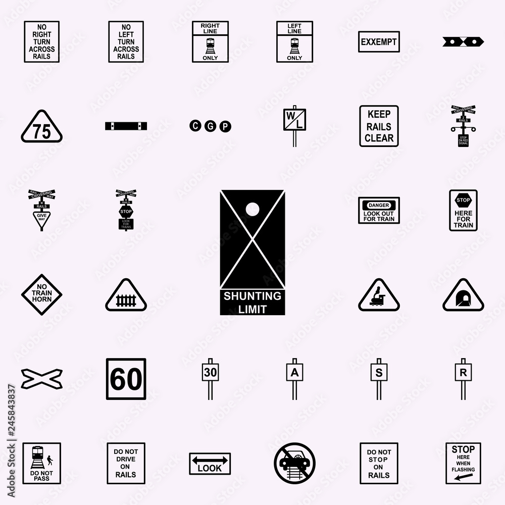 Poster shunting limit icon. railway warnings icons universal set for web and mobile