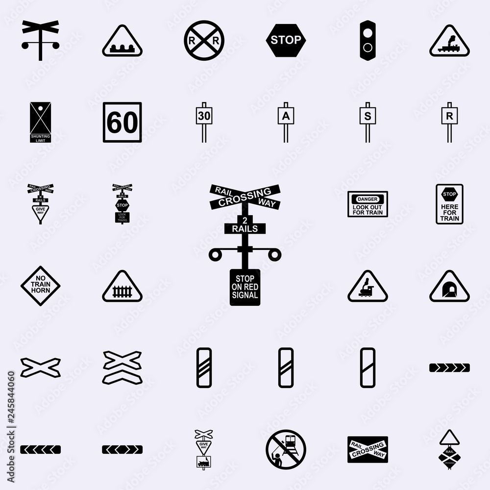 Poster stop sign railway icon. railway warnings icons universal set for web and mobile
