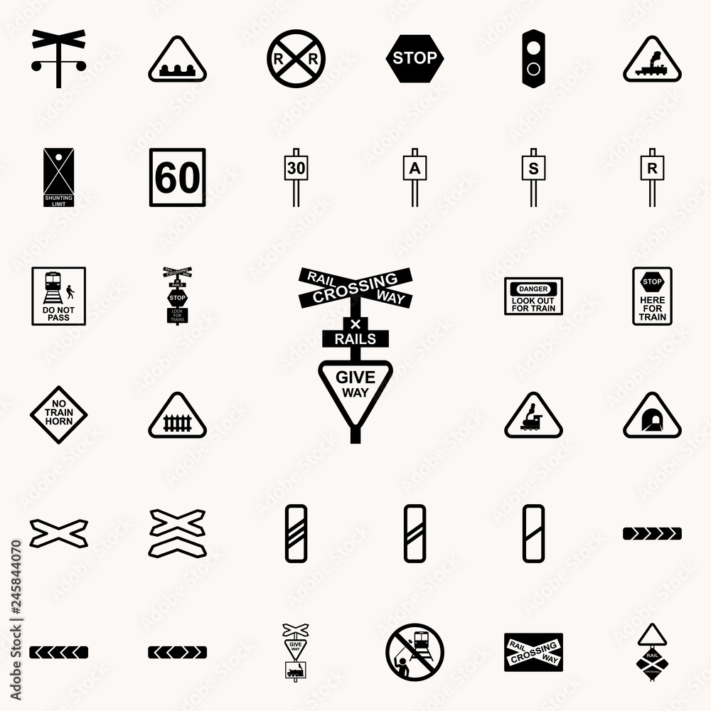 Poster give way train icon. railway warnings icons universal set for web and mobile