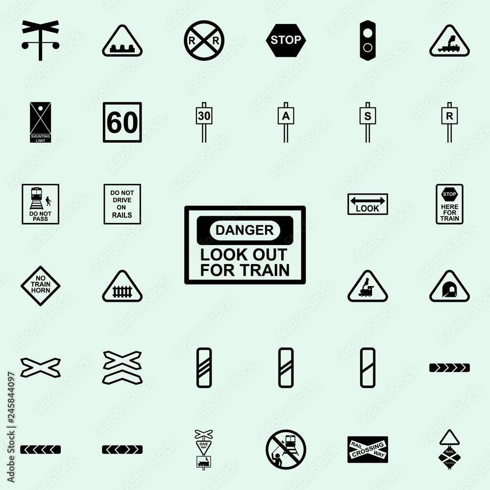 Poster warning sign train icon. railway warnings icons universal set for web and mobile