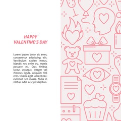 Valentines day concept banner with love icons in line style