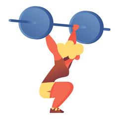 Flat character with barbell lifting it over head. Isolated on white vector illustration good for bodybuilders, gym and weight training design