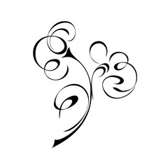 abstract twig with flowers from curls in black lines on white background