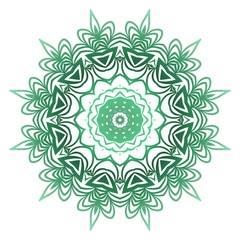 Green color Ornamental Circle Pattern. Hand Draw Mandala. Vintage Decorative Elements. Vector Illustration. Anti-Stress Therapy Pattern.