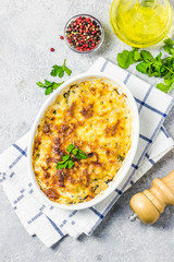 Cabbage roll casserole. Top view, space for text.