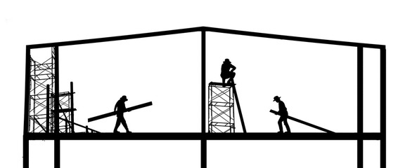 silhouette construction worker on white background