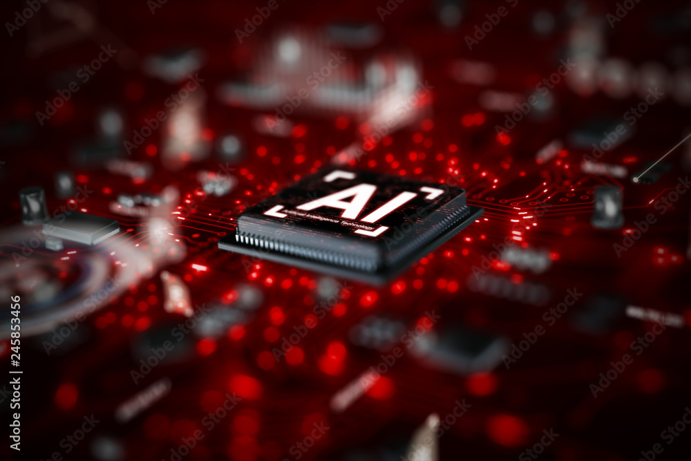Poster 3d render ai artificial intelligence technology cpu central processor unit chipset on the printed ci