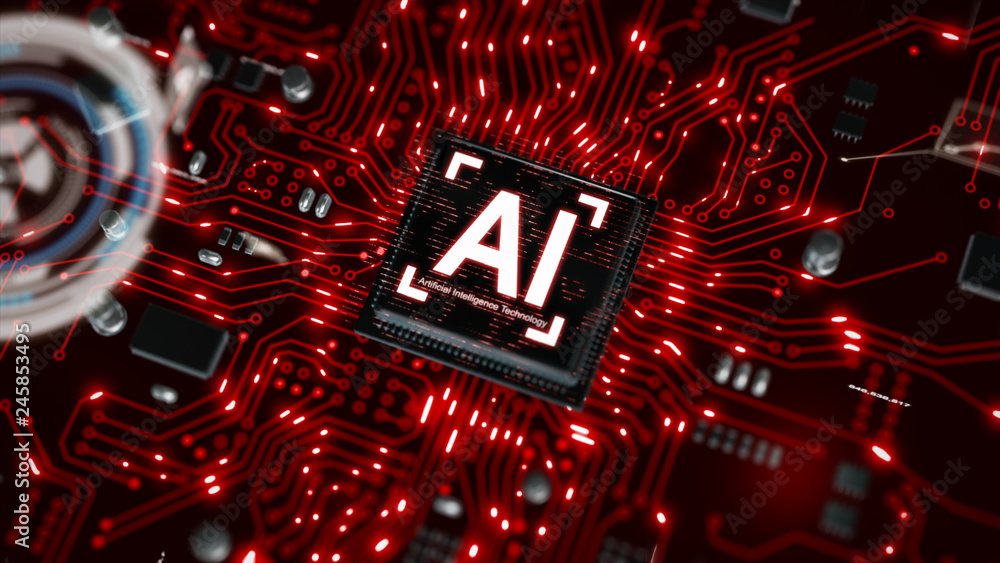 Poster 3d render ai artificial intelligence technology cpu central processor unit chipset on the printed ci