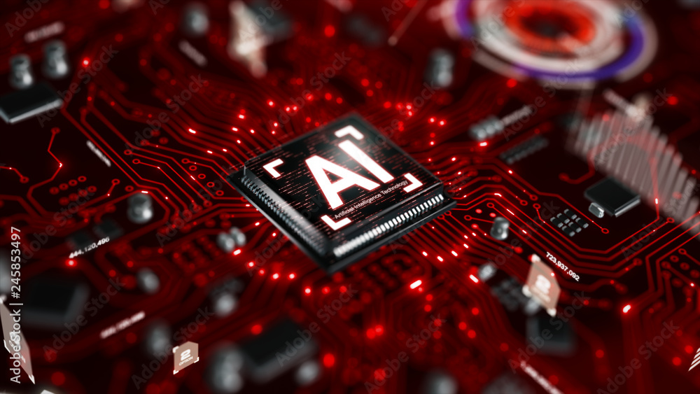 Poster 3d render ai artificial intelligence technology cpu central processor unit chipset on the printed ci