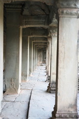 Siem Reap,Cambodia-January 11, 2019: South gallery of the first corridor of Angkor Wat in Siem Reap, Cambodia