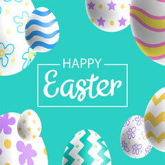 happy easter design illustration with decorated eggs 