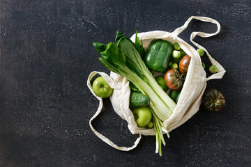 Green Food Assortment Fabric Eco Bag Conscious Consumption © kucherav