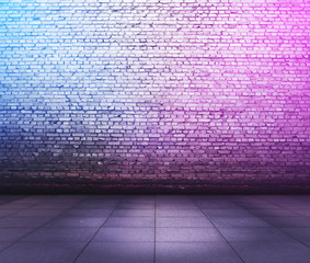 brick interior with neon lights