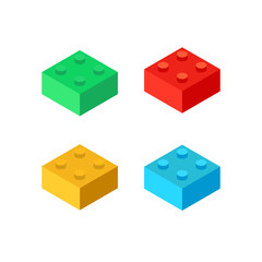 Vector set of colorful bricks in isometric view.