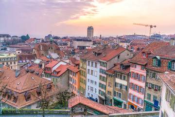 Downtown Lausanne city skyline in Switzerland