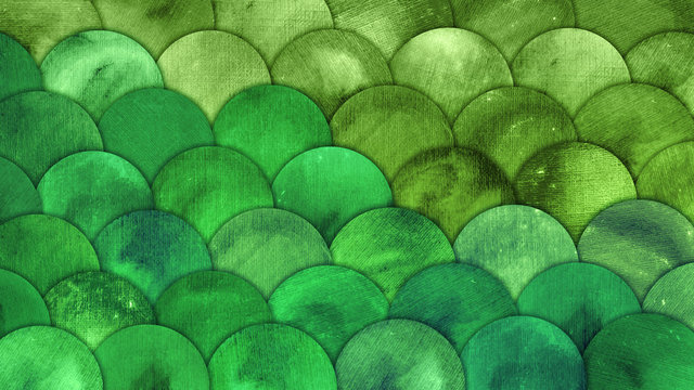 Mermaid Scales Watercolor Fish squame Green Grunge Background