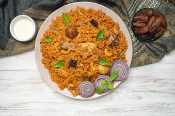 Qatari Chicken Majboos - national dish of Bahrain and Qatar. Arabic cuisine. 
