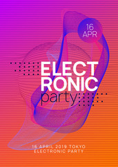 Neon club flyer. Electro dance music. Trance party dj. Electronic sound fest. Techno event poster.