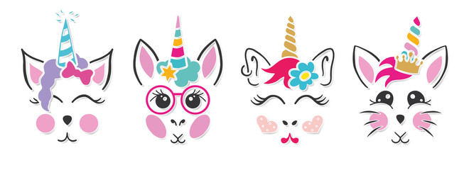 Unicorn, cat, bunny faces