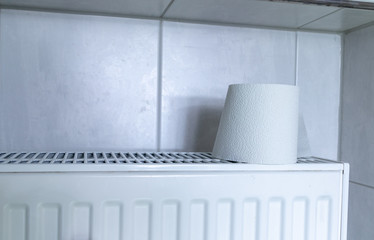 Roll of toilet tissue in a white heater in the bathroom