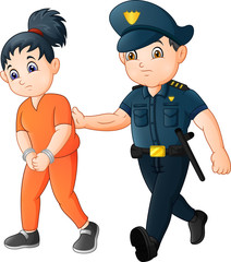 Cartoon Police officer with female prisoner