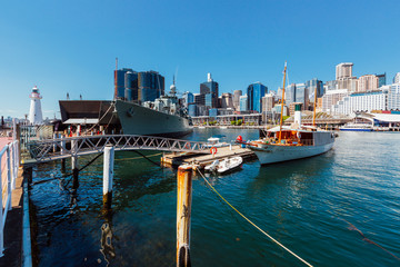 Darling Harbour skyline during a clear day in Sydney Australia