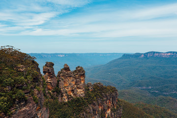 The Three Sisters from Echo Point in the Blue Mountains National Park at Sunset.