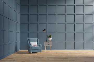 Empty room with one armchair, dark wall,3D rendering